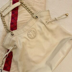 Tory Burch Cream Leather Tote Bag